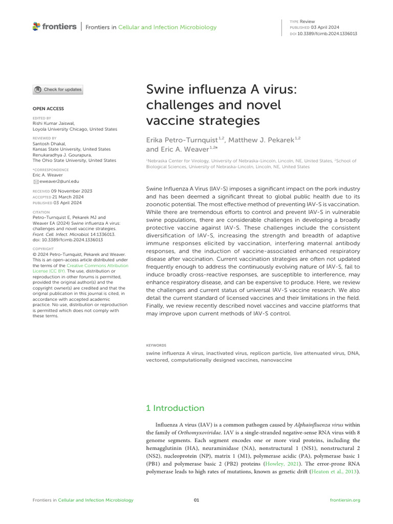 Swine Influenza A Virus: Challenges and Novel Vaccine Strategies | PDF ...