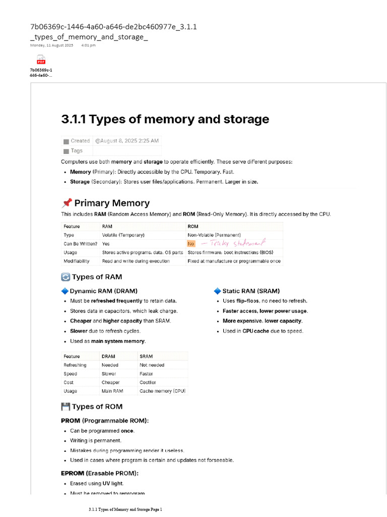 3.1.1 Types of Memory and Storage | PDF