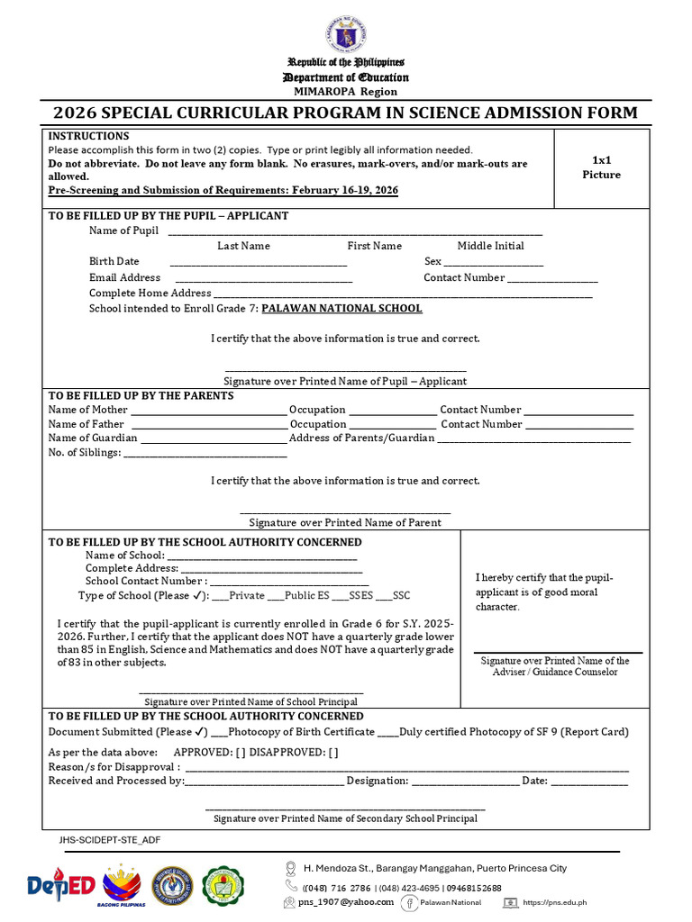 2026 Pns-Ste Admission Form | PDF