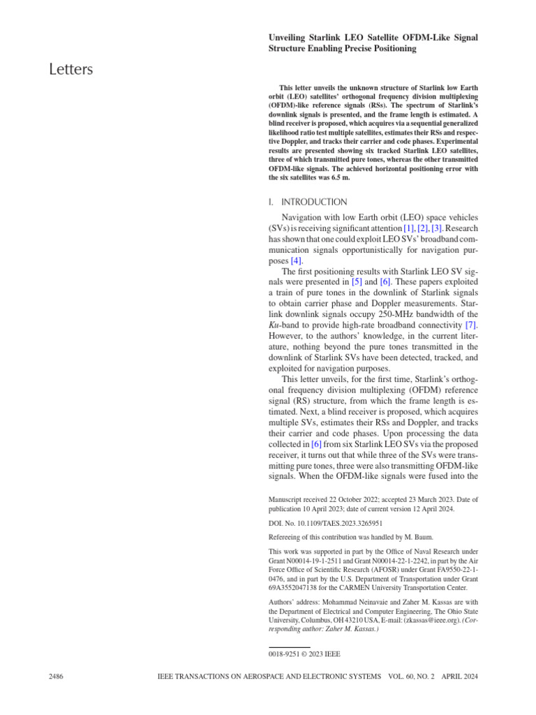 Kassas Unveiling Starlink Leo Satellite Ofdm Like Signal Structure ...