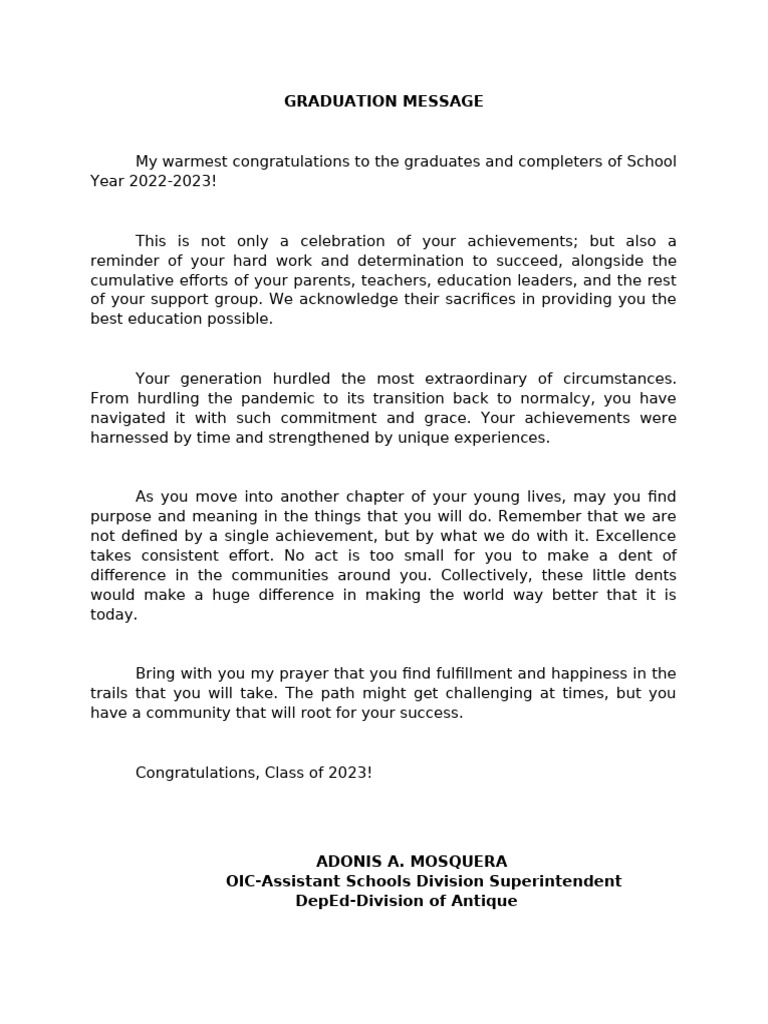 Graduation Message OIC ASDS | PDF