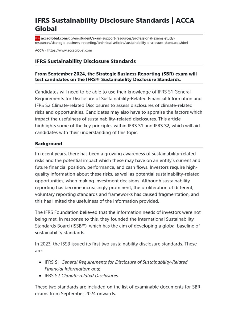 IFRS Sustainability Disclosure Standards - ACCA Global | PDF ...