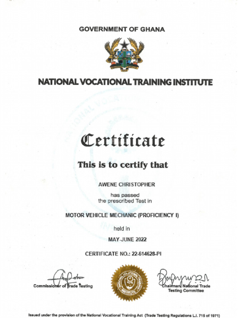 Nvti Certificate Awene Christopher | PDF