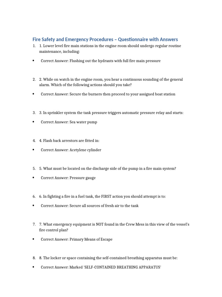 Fire Safety and Emergency Questions With Answers | PDF