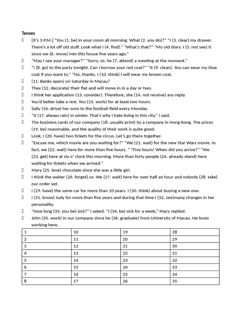 Tenses Exercise | PDF | Chess Theory | Chess