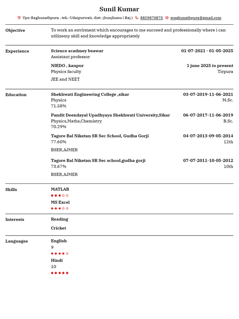 Sunil KUMAR Resume | PDF
