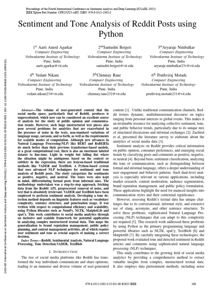 Sentiment and Tone Analysis of Reddit Posts Using Python | PDF ...