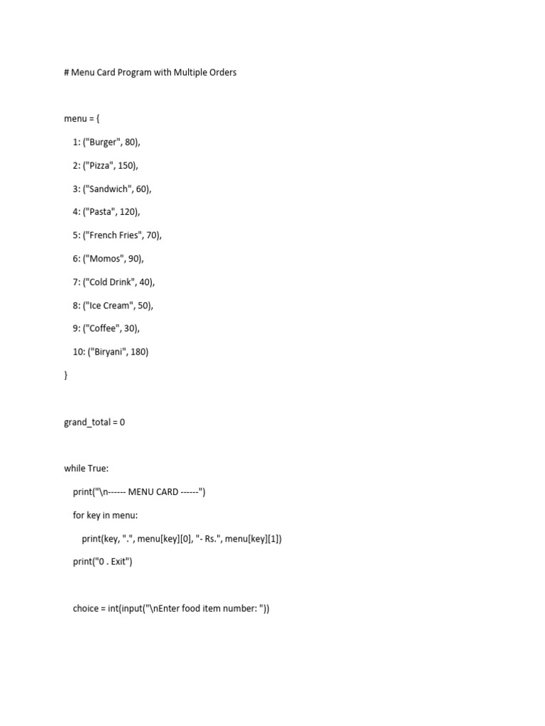 Menu Card | PDF