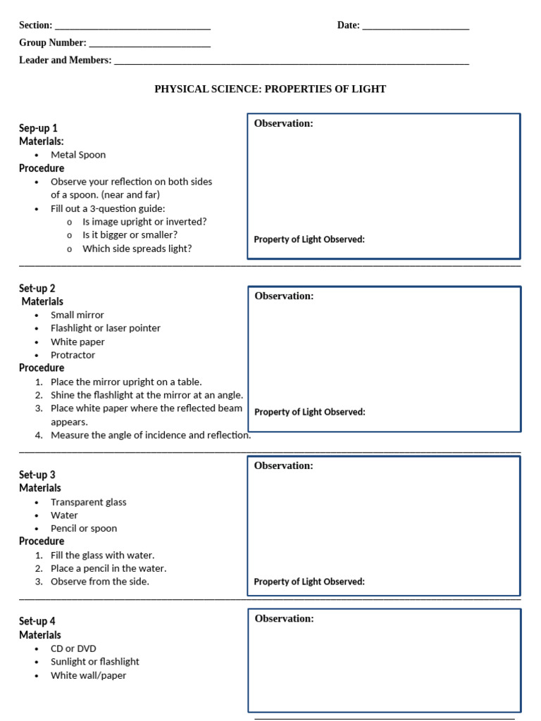 Performance Task Light 1 | PDF | Mirror | Flashlight