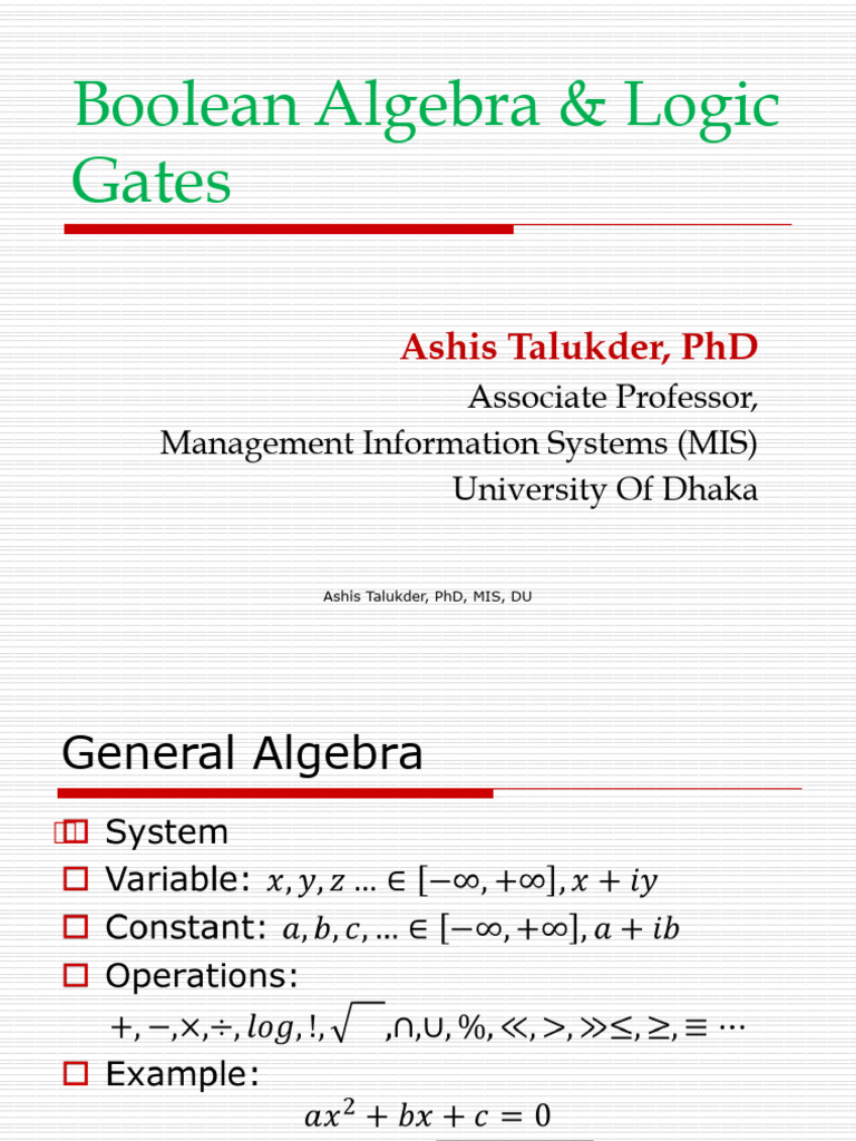 10 Boolean Algebra - PPTM | PDF | Logic Gate | Boolean Algebra