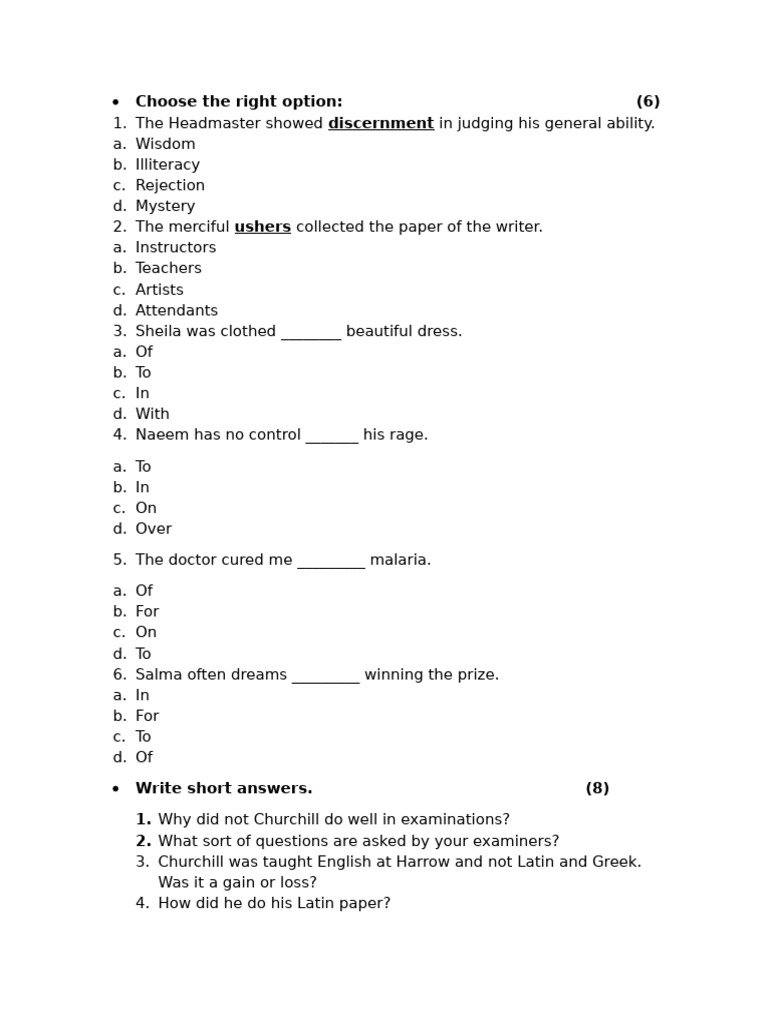 1st Year Test | PDF