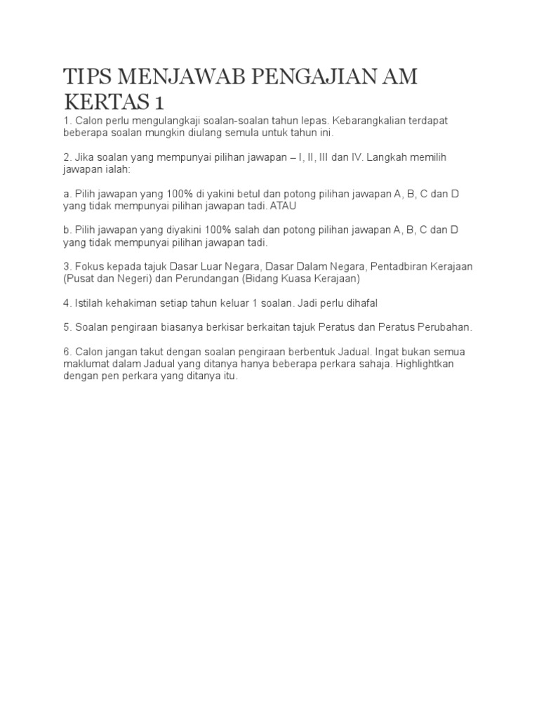 Tips Menjawab Pengajian Am Kertas 1 Pdf