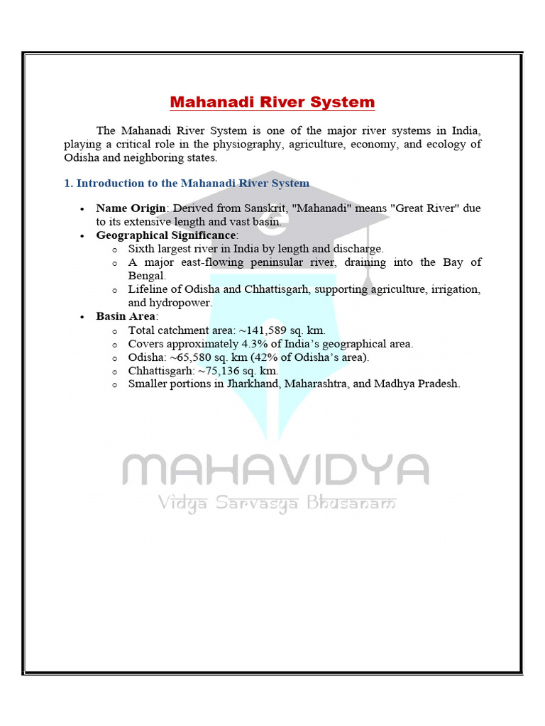 Rivers of Odisha-Mahanadi River Sytstem-MAHAVIDYA IAS | PDF | River ...
