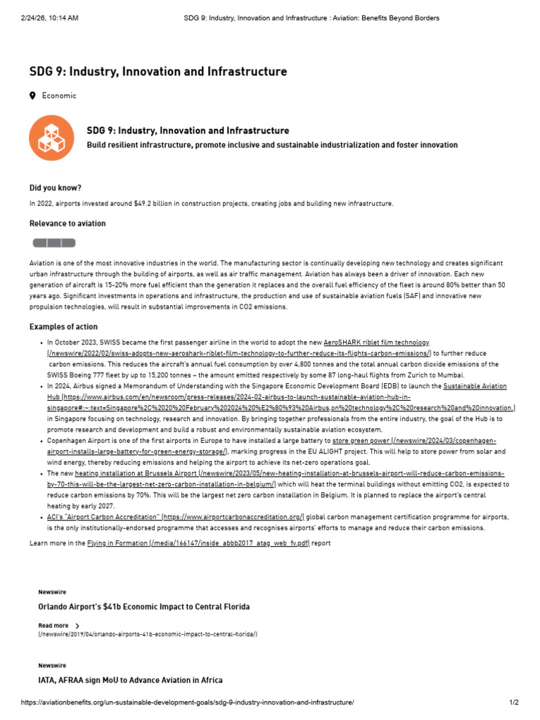 SDG 9 - Industry, Innovation and Infrastructure - Aviation - Benefits ...