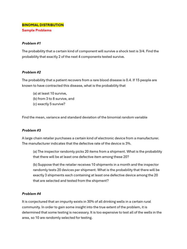 Binomial Distribution Sample Problems | PDF