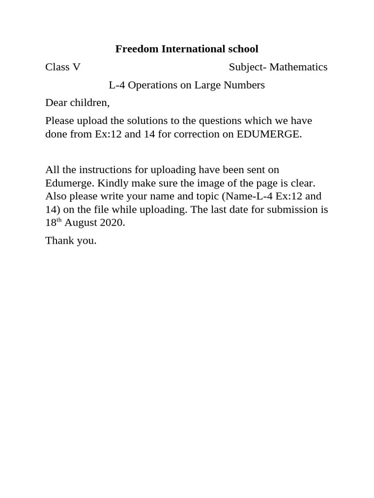 HW Worksheet For Grade 5 L 4 Ex 12 and 14docx 1597314427 | PDF
