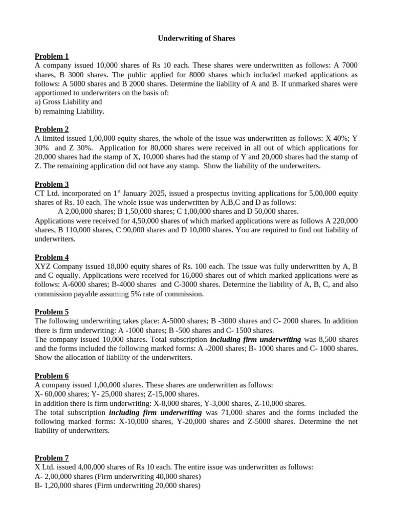 Underwriting of Shares-Sums | PDF | Underwriting | Private Sector