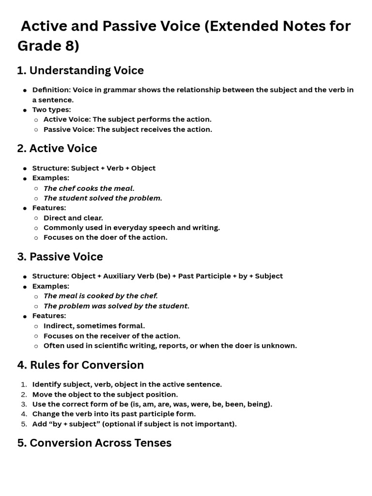 Active and Passive Voice (Extended Notes For Grade 8) | PDF | Subject ...
