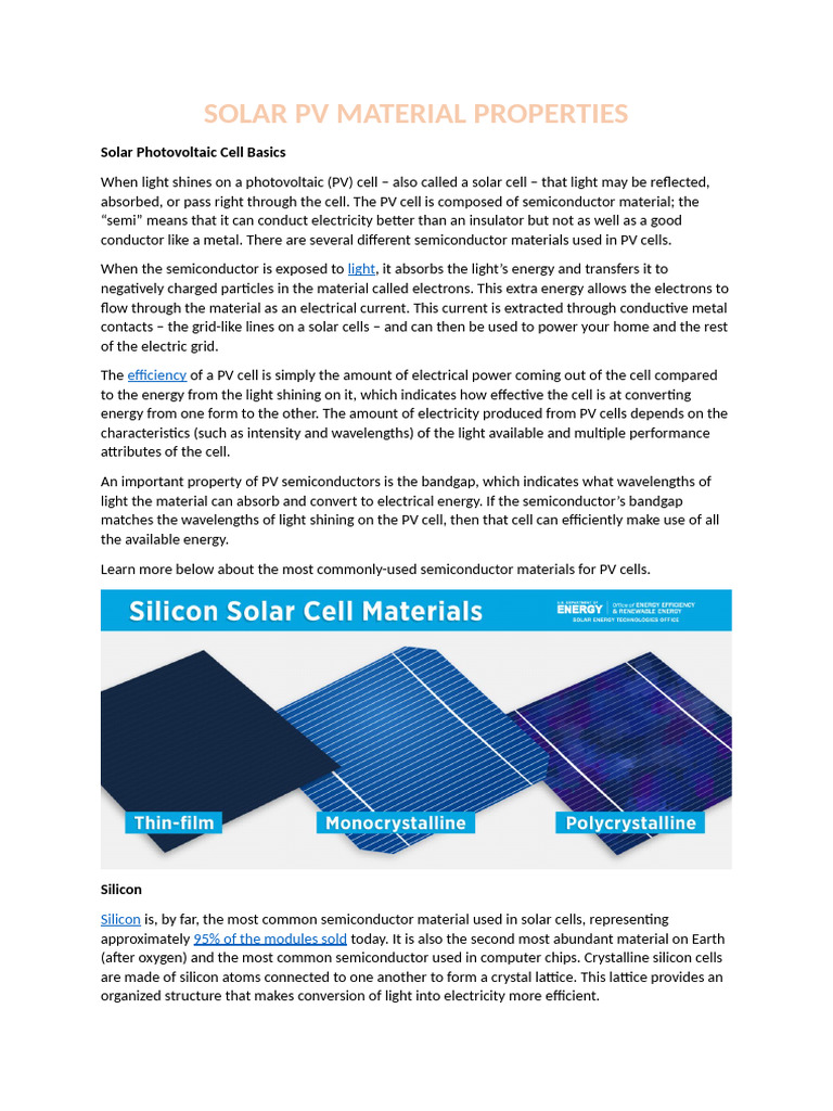 1.4 Solar PV Material Properties | PDF | Solar Cell | Photovoltaics
