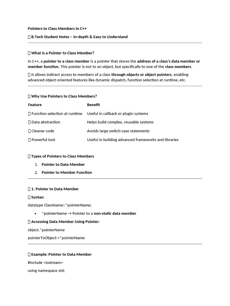 Pointers To Class Members in C++ | PDF | Pointer (Computer Programming ...