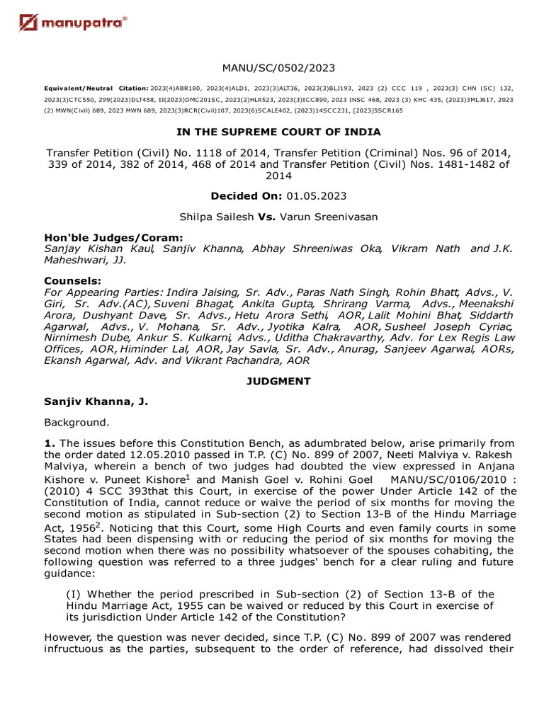 Shilpa Sailesh Vs Varun Sreenivasan | PDF | Divorce | Jurisdiction
