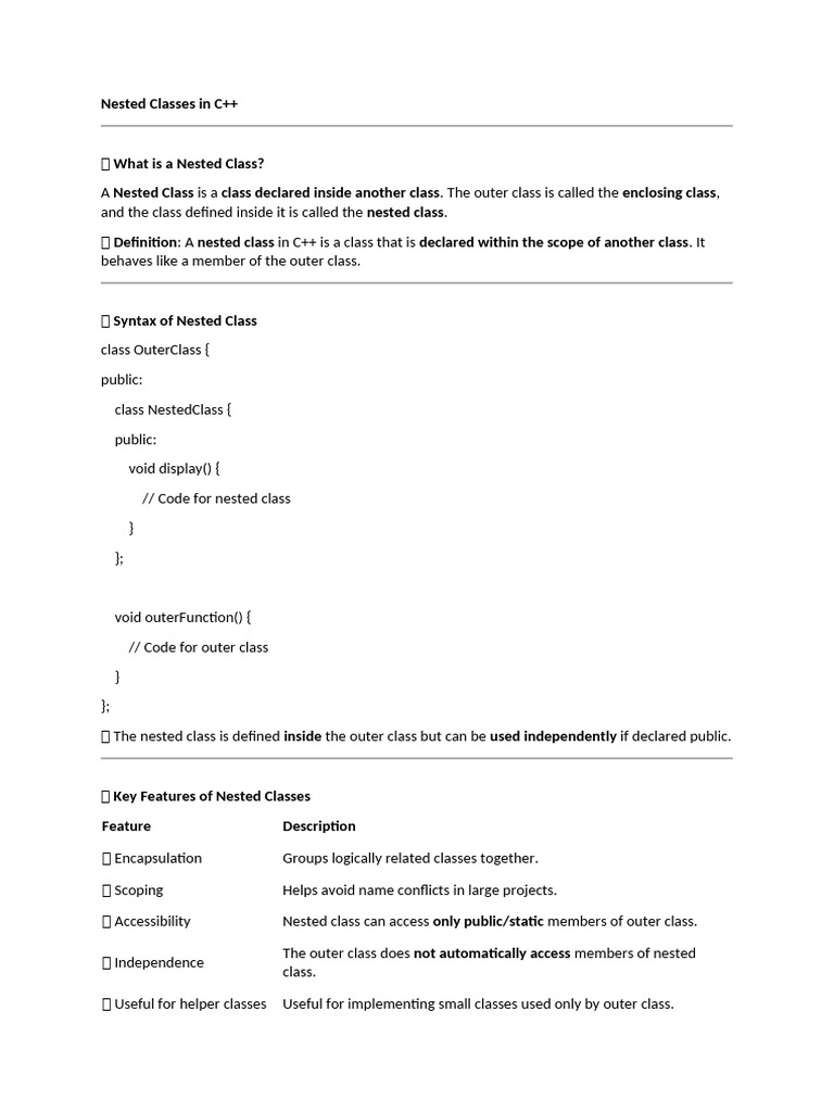 Nested Classes in C++ | PDF | Namespace | C++