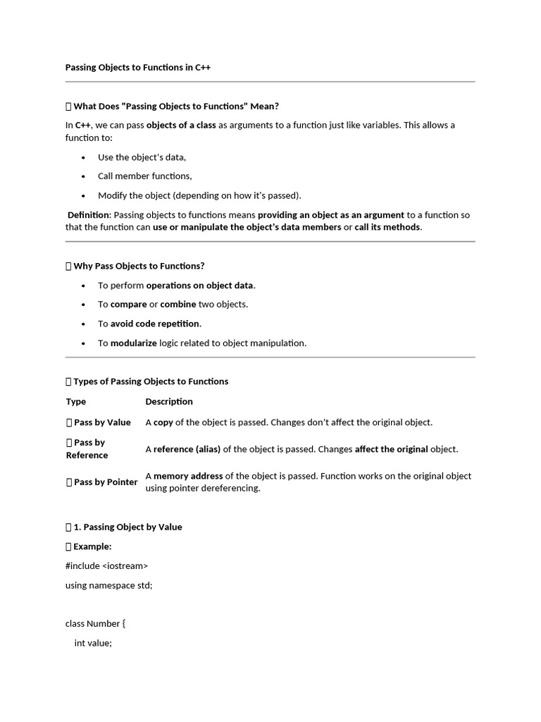 Passing Objects To Functions in C++ | PDF | Pointer (Computer ...