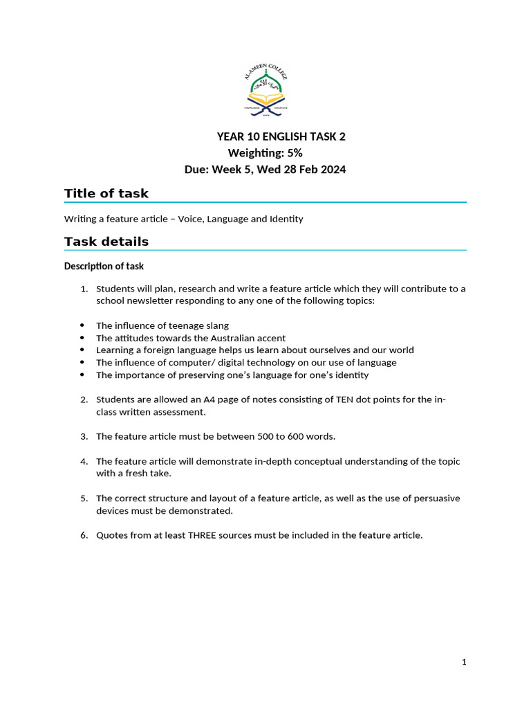 Y10 English Task 2 - Fa | PDF | Linguistics | Writing