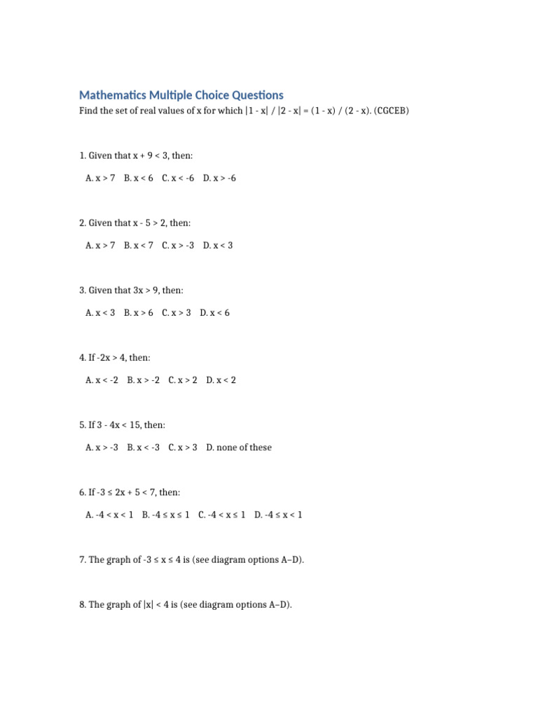 Mathematics Multiple Choice Questions Updated | PDF