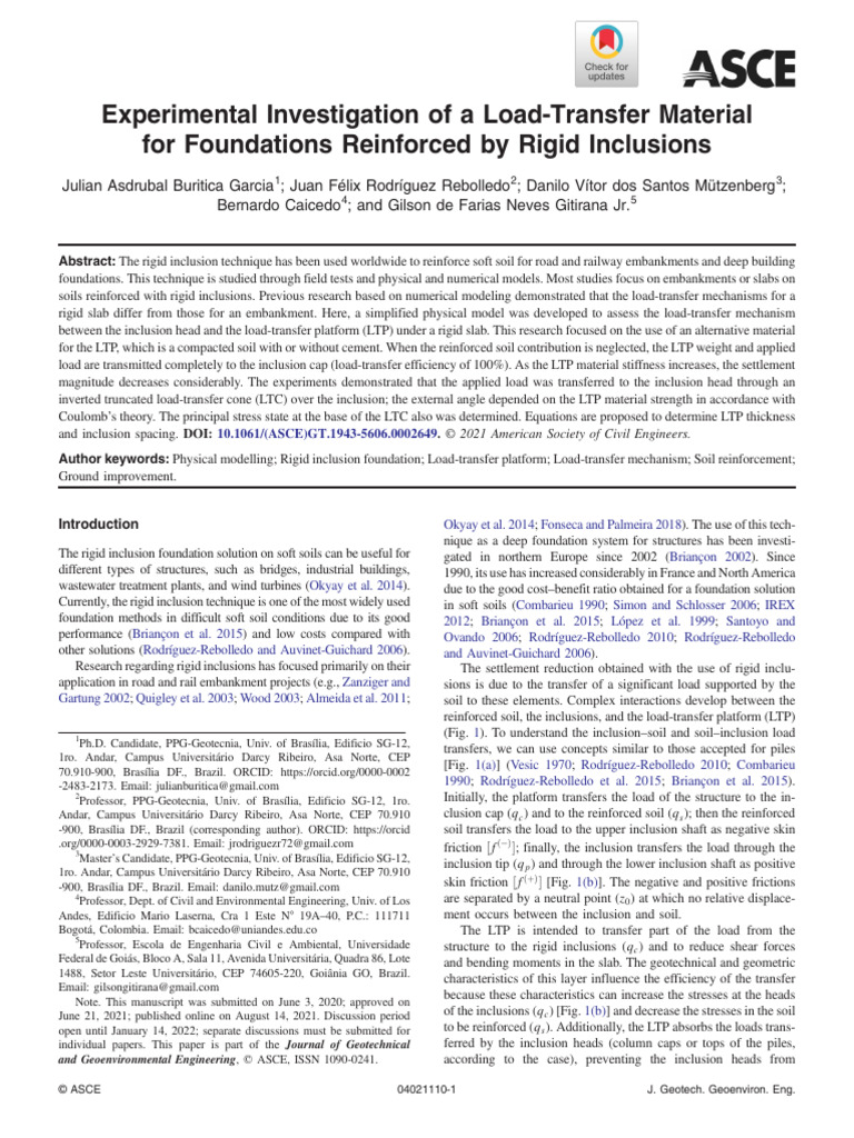 Garcia Et Al 2021 Experimental Investigation of A Load Transfer ...