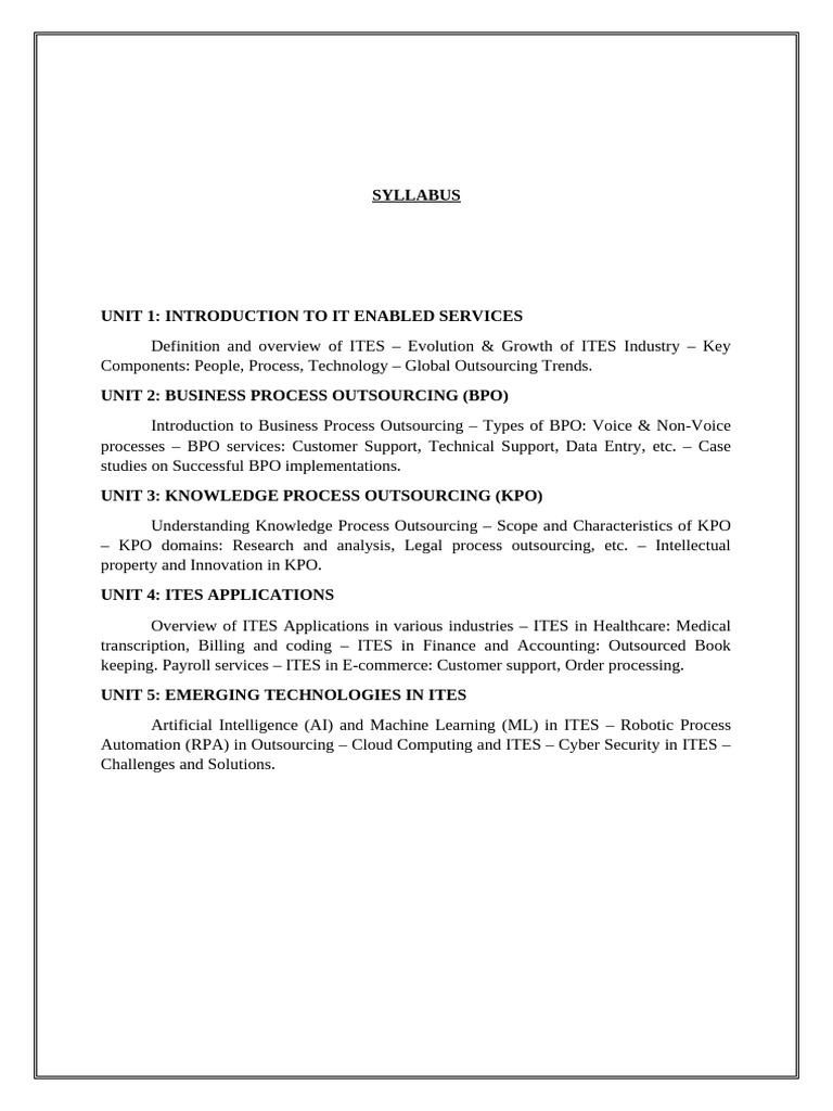ITES Notes - UNIT III | PDF | Outsourcing | Investment Management
