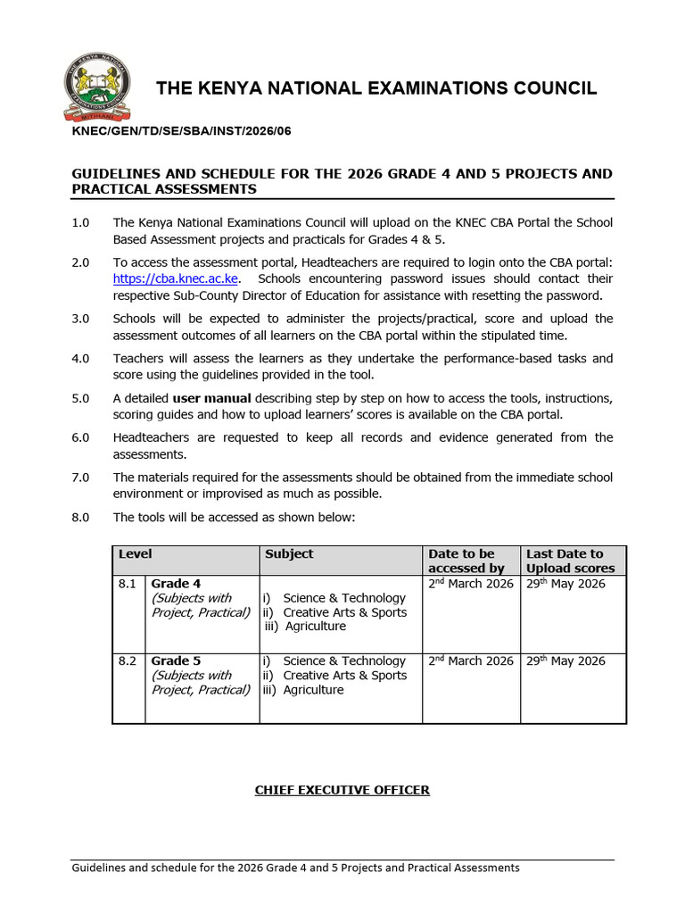 SBA Assessment Schedule 2026 Grade 4, 5 and SNE SBA Practicals and ...