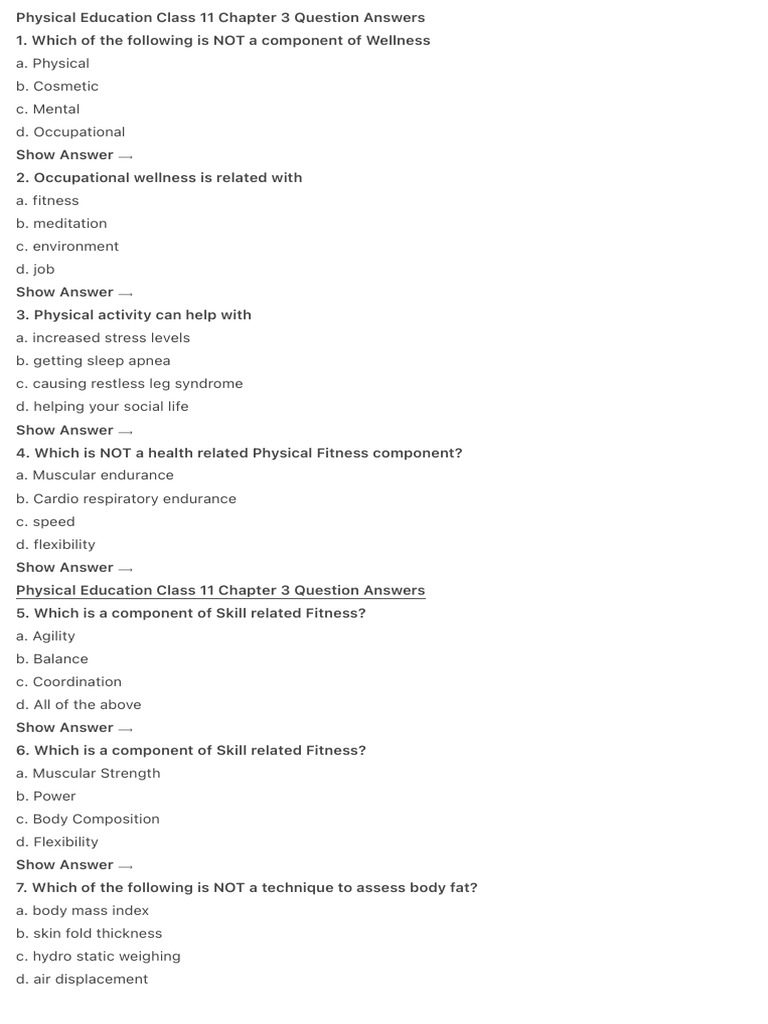 Physical Education Class 11 Chapter 3 Question Answers | PDF ...