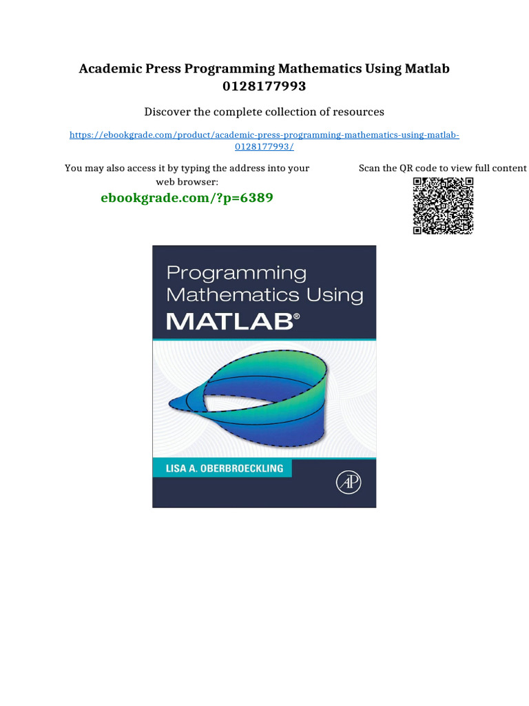 Academic Press Programming Mathematics Using MATLAB 0128177993 Online ...