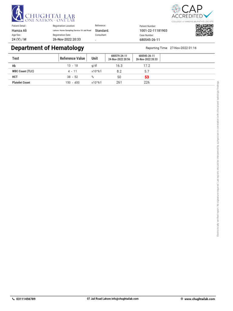 Department of Hematology: Test Reference Value Unit | PDF