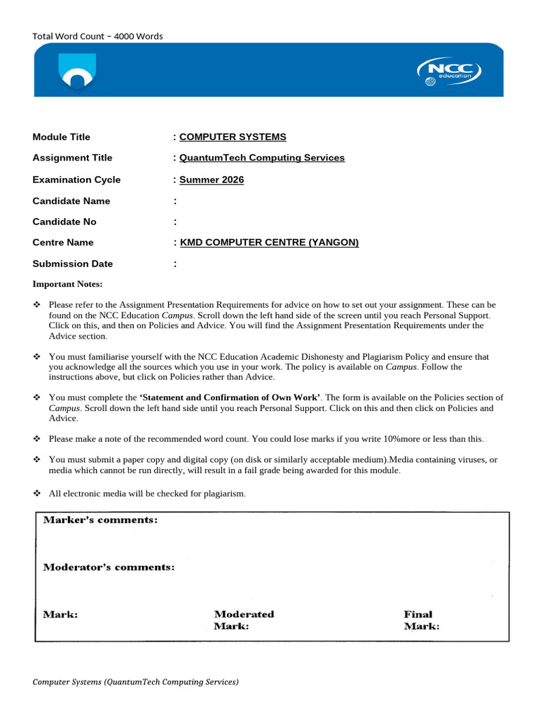 CS Assignment Template For L4DC&L4DC (BM) (Summer 2026) | PDF ...