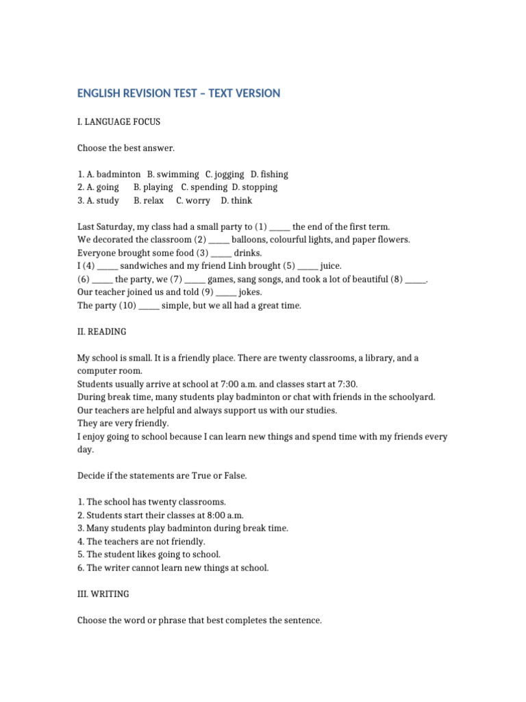 English Test Text Version | PDF