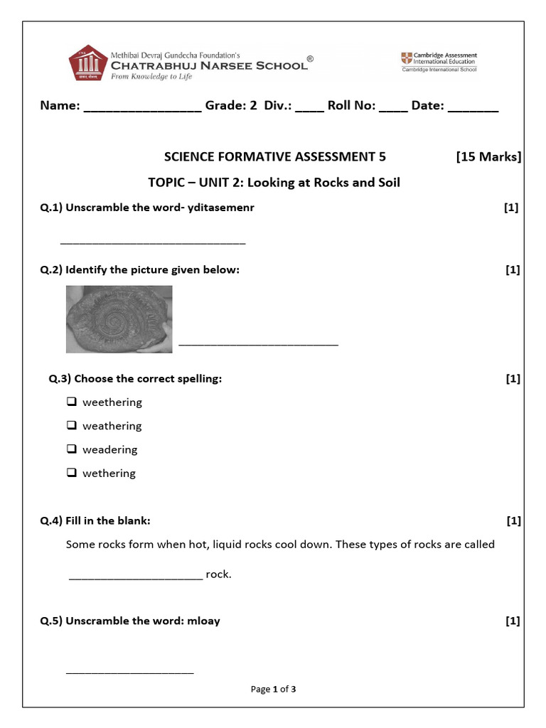 30th September Science Formative Assessment | PDF | Rock (Geology ...