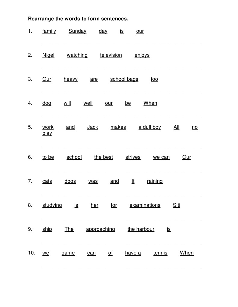 Rearrange The Words To Form Sentences | PDF | Language Arts ...