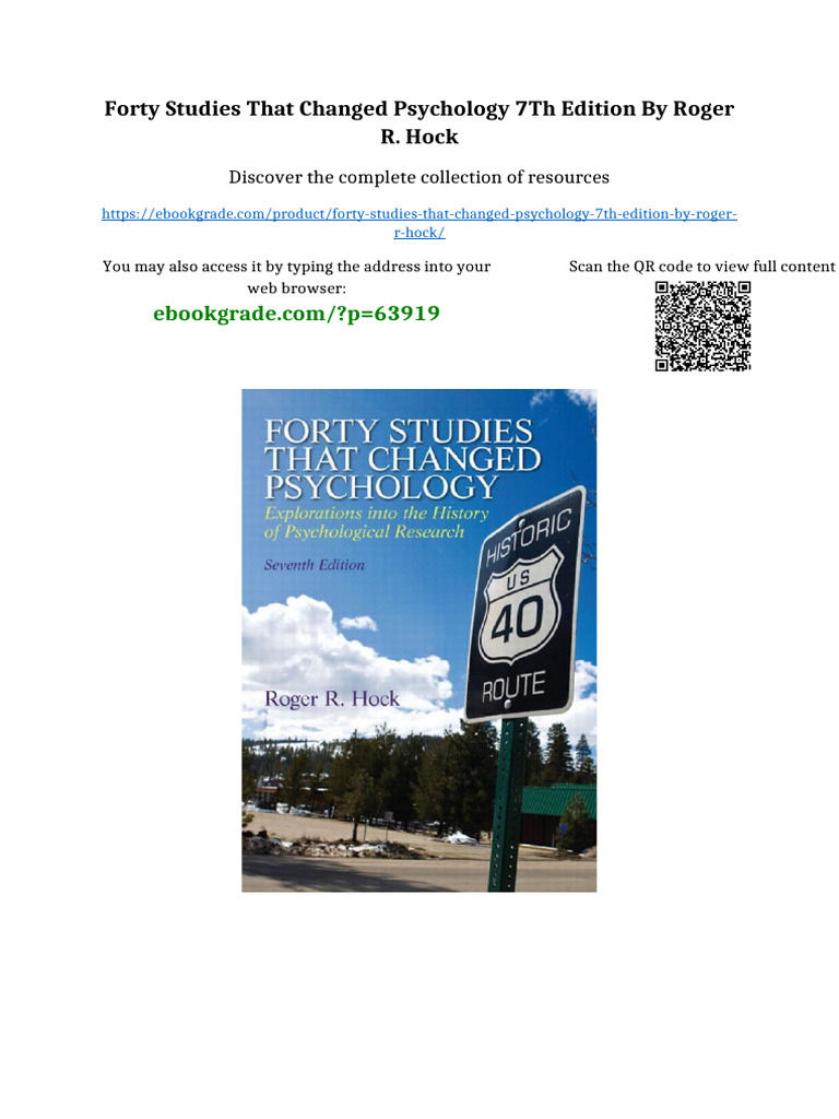 Forty Studies That Changed Psychology 7th Edition by Roger R. Hock Download Full Chapters | PDF ...