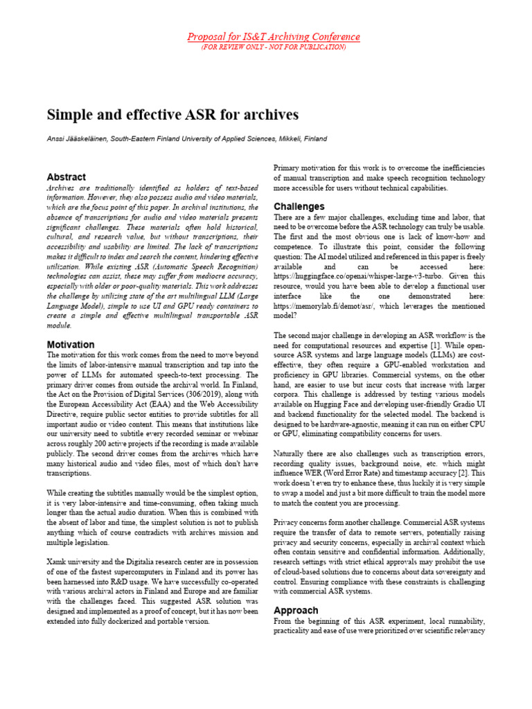 Simple and Effective ASR For Archives | PDF | Speech Recognition ...