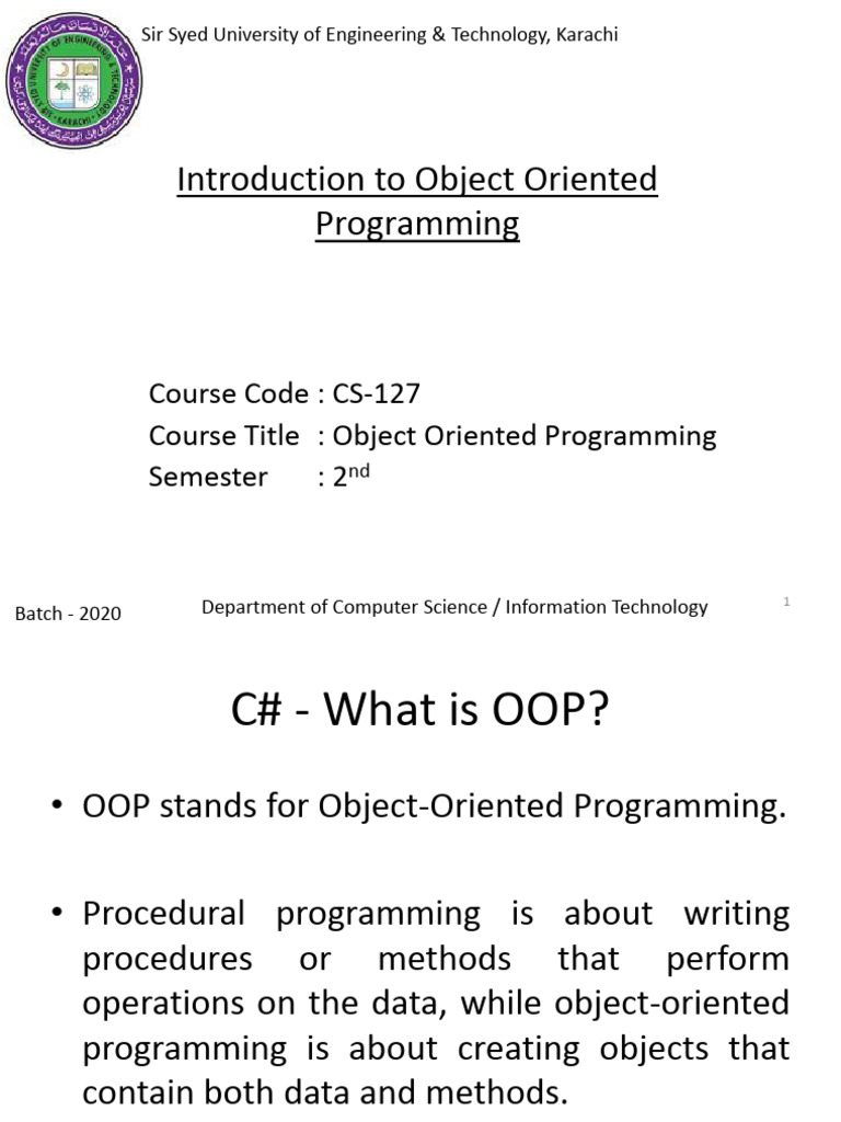 2-Introduction To Object Oriented Programing | PDF | Object Oriented ...