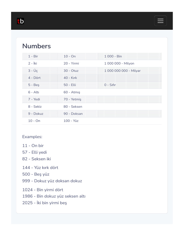 Numbers in Turkish | PDF