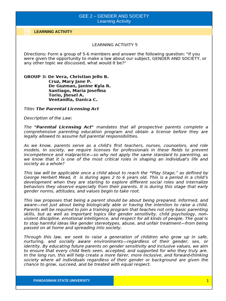 Gee2 Learning Activity 5 | PDF | Gender | Gender Studies