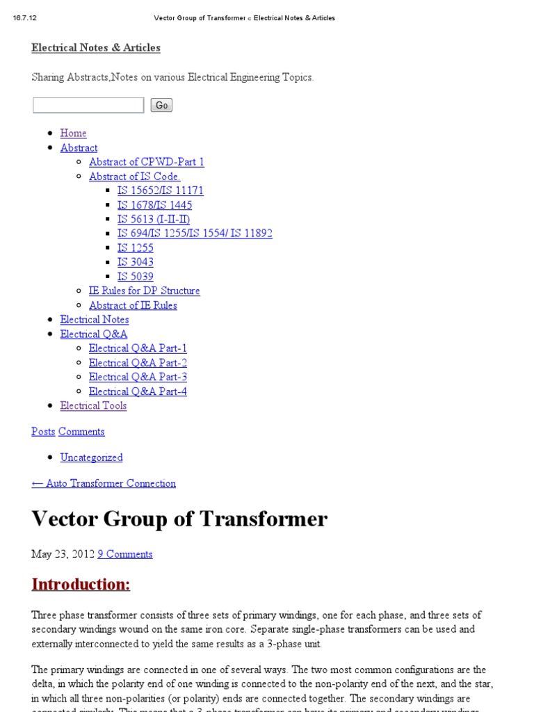 Vector Group of Transformer « Electrical Notes & Articles | Transformer |  Electrical Engineering