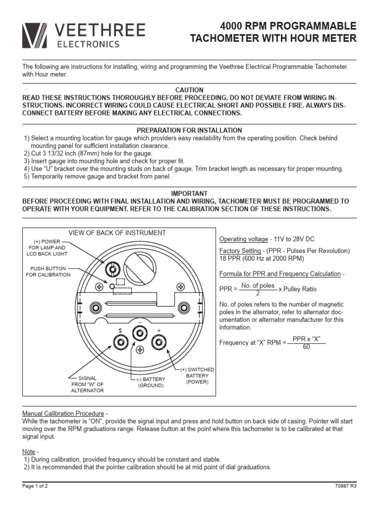 4000 RPM Programmable Tachometer With Hour Meter | PDF | Calibration ...