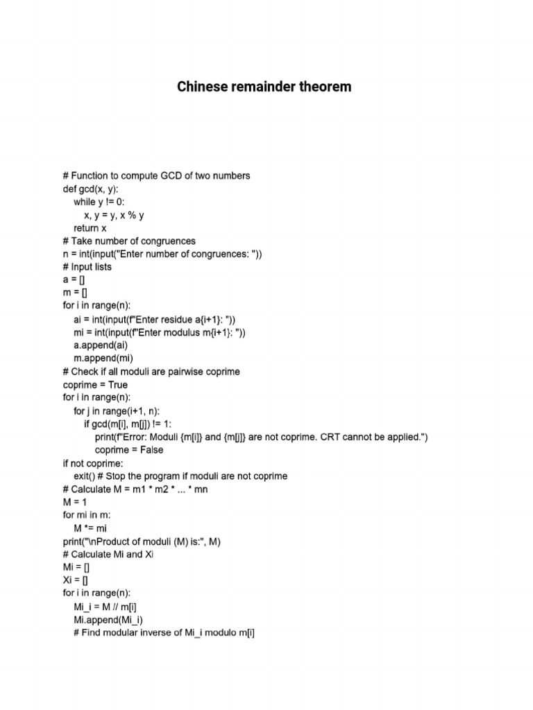 Chinese Remainder Theorem | PDF | Ring Theory | Algebra