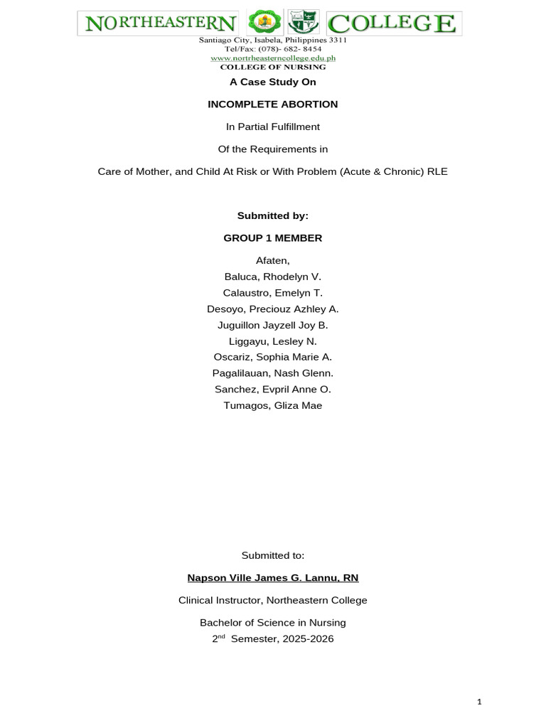 Incomplete Abortion Case Study | PDF | Miscarriage | Medical Specialties