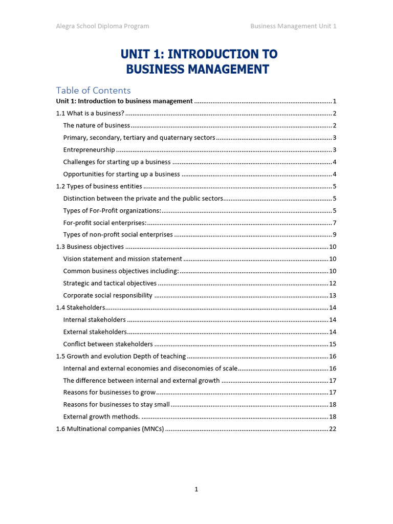 Unit 1 - Introduction To Business Management | PDF | Franchising | Sole ...