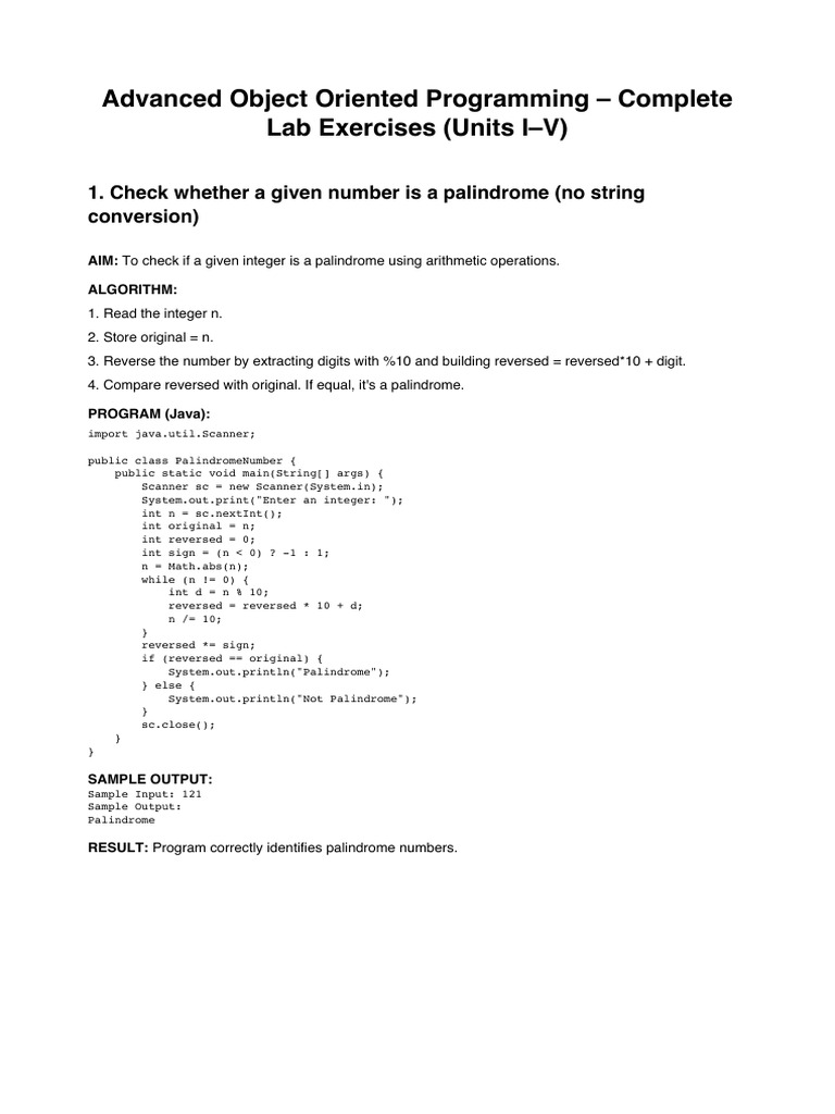 AOOP Lab Exercises Units I-V | PDF | Computer Engineering | Computer ...
